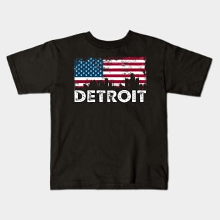 Detroit With American Flag Kids T-Shirt